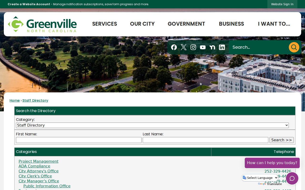 Greenville people directories city staff search fields and department browser