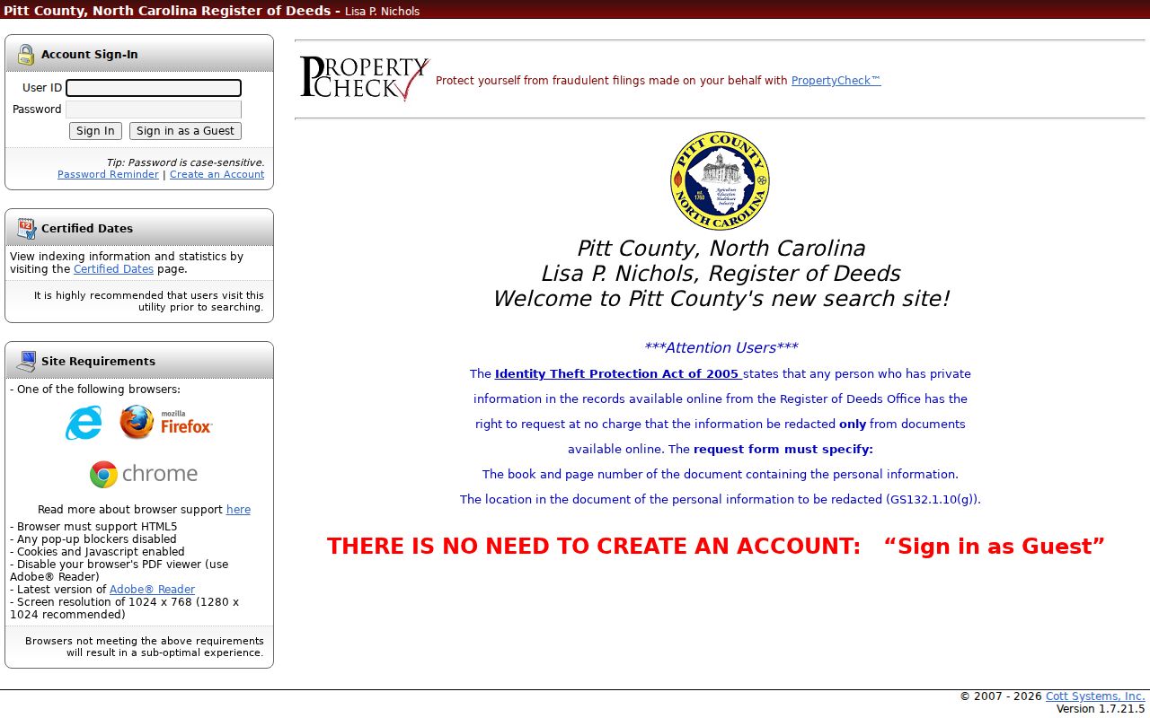 Greenville public records book and page search in the Pitt County deed index