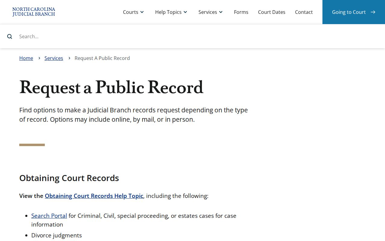 Greenville public records request route for North Carolina judicial administrative files
