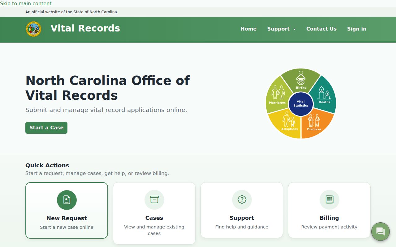 Greenville public records access through the North Carolina Vital Records portal