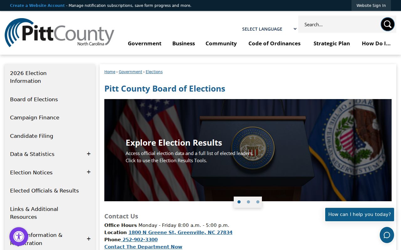 Greenville voter registration records and Pitt County elections office page