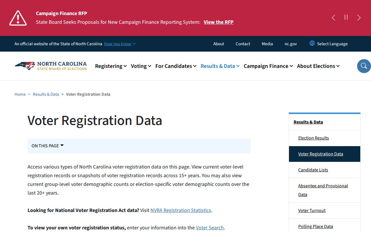 Greenville voter registration records data download page